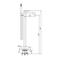 Baterie cadă LaVita, Verdi, stativă, pipă dreaptă, set complet duș, brushed copper